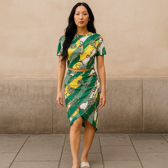 NWT Green and Yellow Patterned Two-Piece Set - Picture 1 of 5